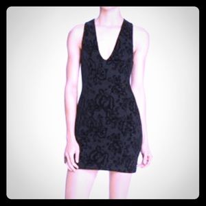 Free People black floral print velvet bodycon mini dress S NWT